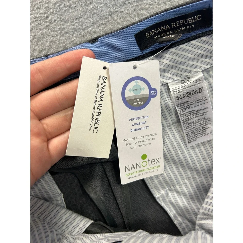 Banana Republic Dress Pants Mens 32x36 Gray Wool Slim Fit Nano-Tex Trousers